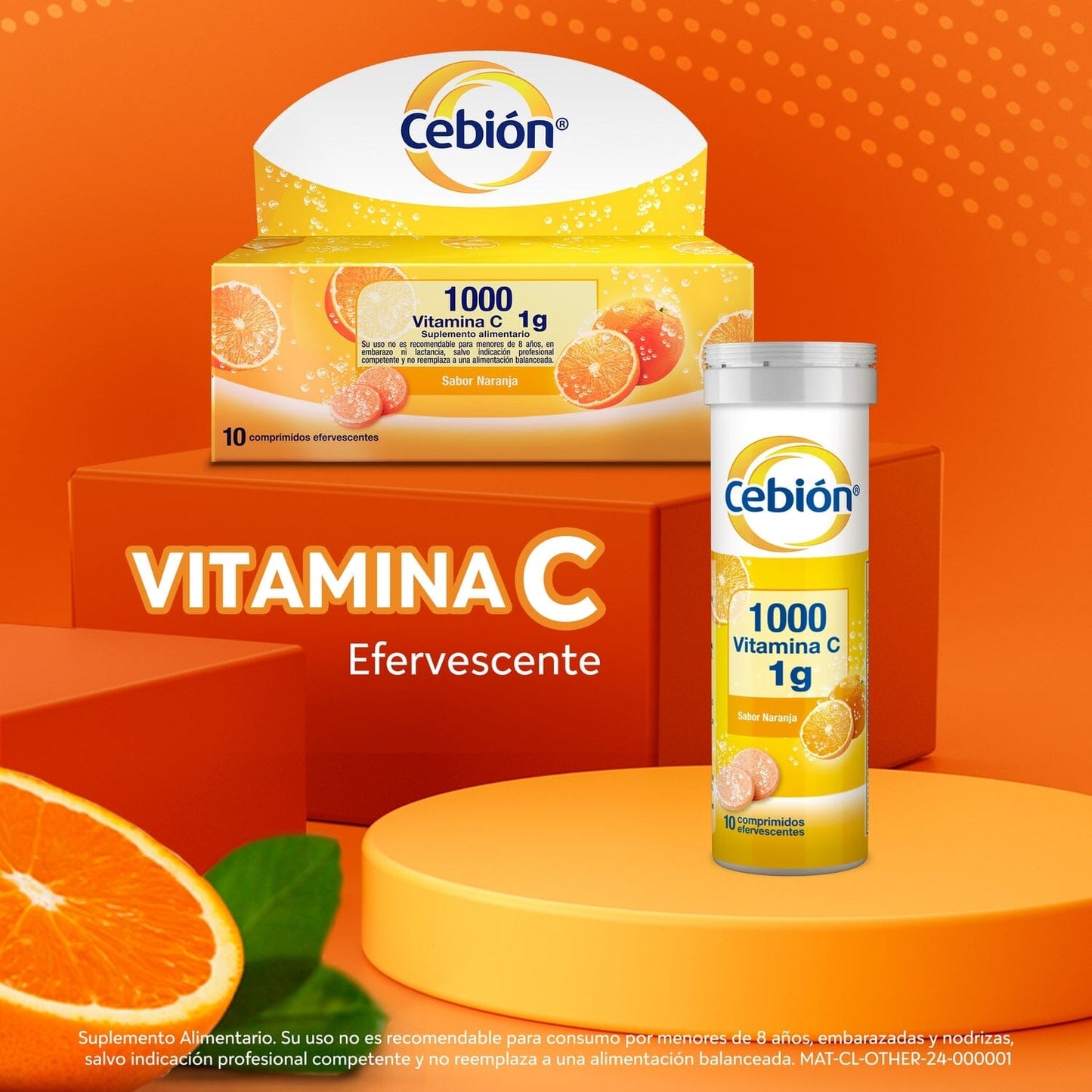 Vitamina C Cebión 1g sabor Naranja x 10 Comprimidos Efervescentes p&g 