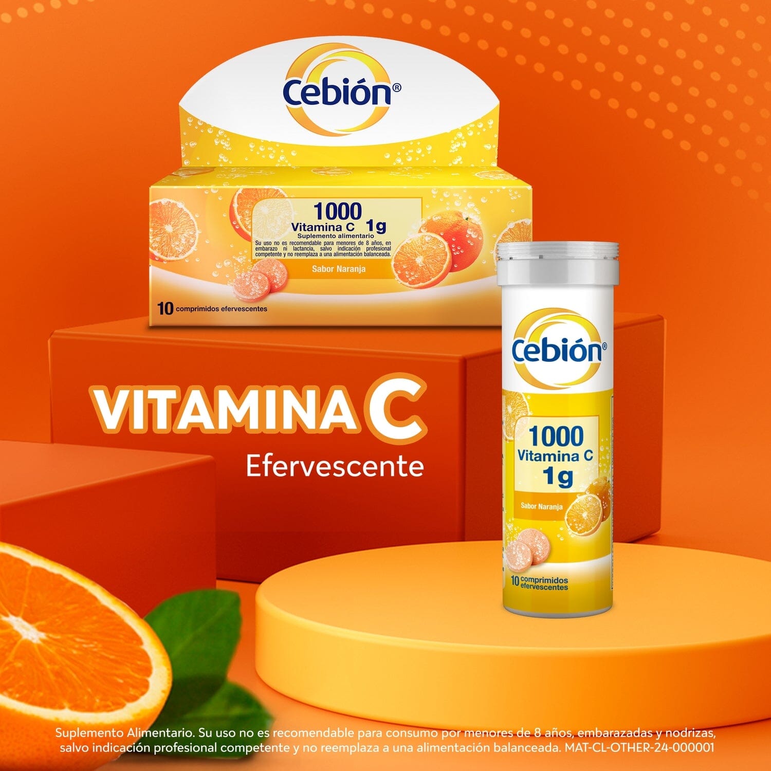 Vitamina C Cebión 1g sabor Naranja x 10 Comprimidos Efervescentes p&g 