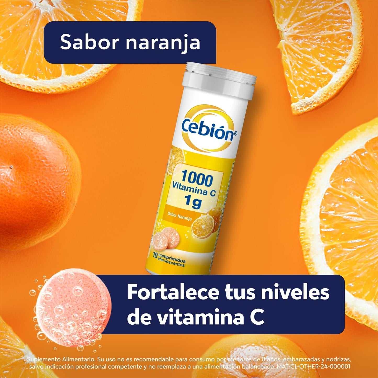 Vitamina C Cebión 1g sabor Naranja x 10 Comprimidos Efervescentes p&g 