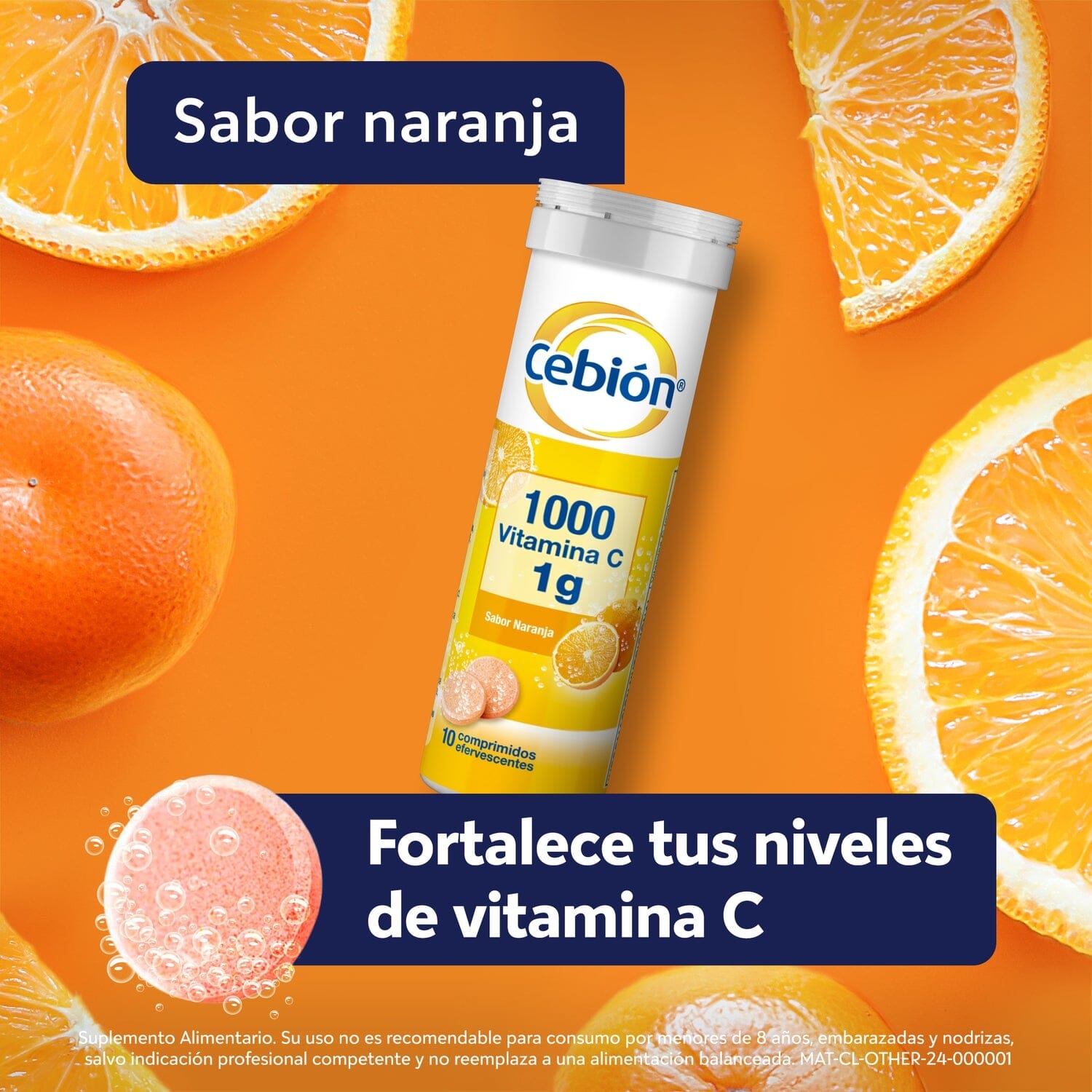 Vitamina C Cebión 1g sabor Naranja x 10 Comprimidos Efervescentes p&g 