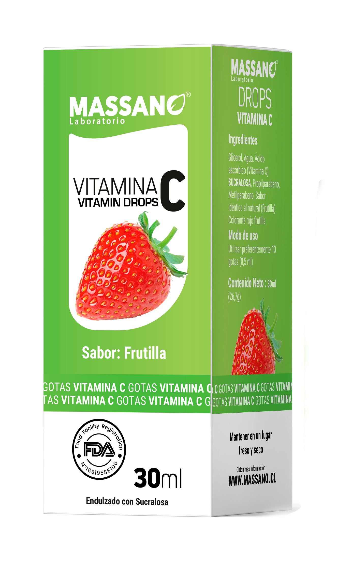 Vitamina C "Gotas" Sabor Frutilla x 30 ml Massano 