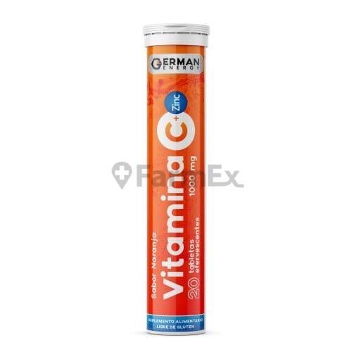 Vitamina C + Zinc 1000 mg Sabor Naranja x 20 tabletas efervescentes.