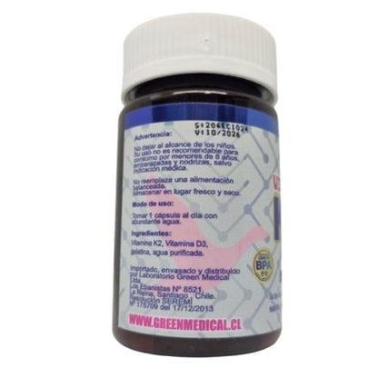 Vitamina K2+D3 100 mcg 800 UI x 60 Cápsulas GREEN MEDICAL 