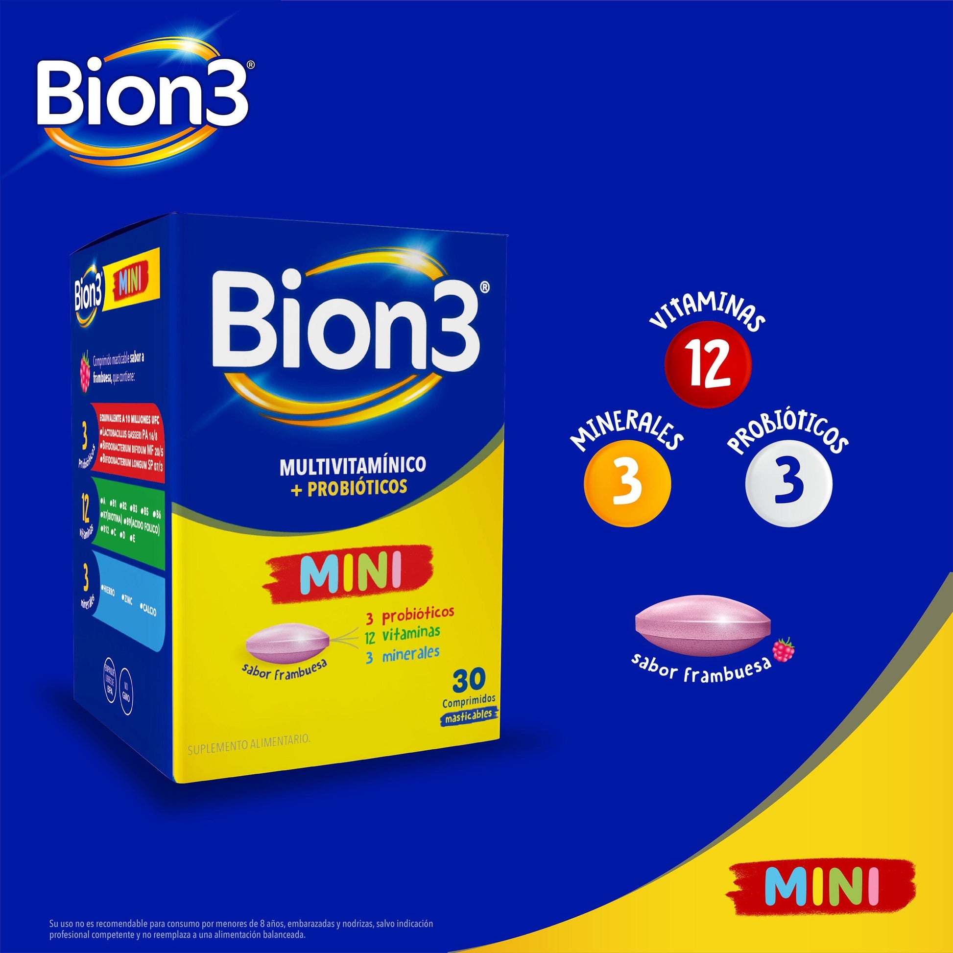 Vitaminas Bion3 Mini por 30 Comprimido Masticable Farmex-VidaTres-Persistente 