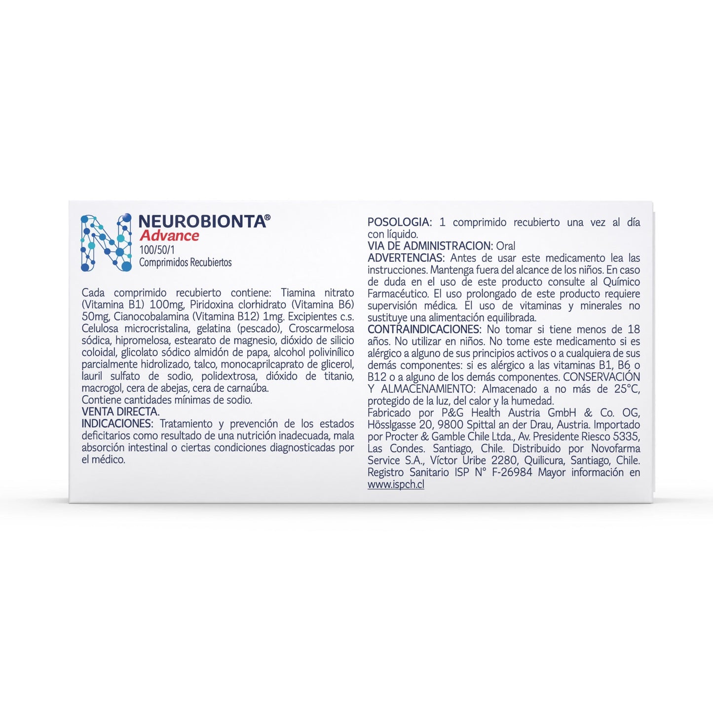 Vitaminas del Complejo B Neurobionta Advance 30 Tabletas Farmex-Pluxee-Persistente 