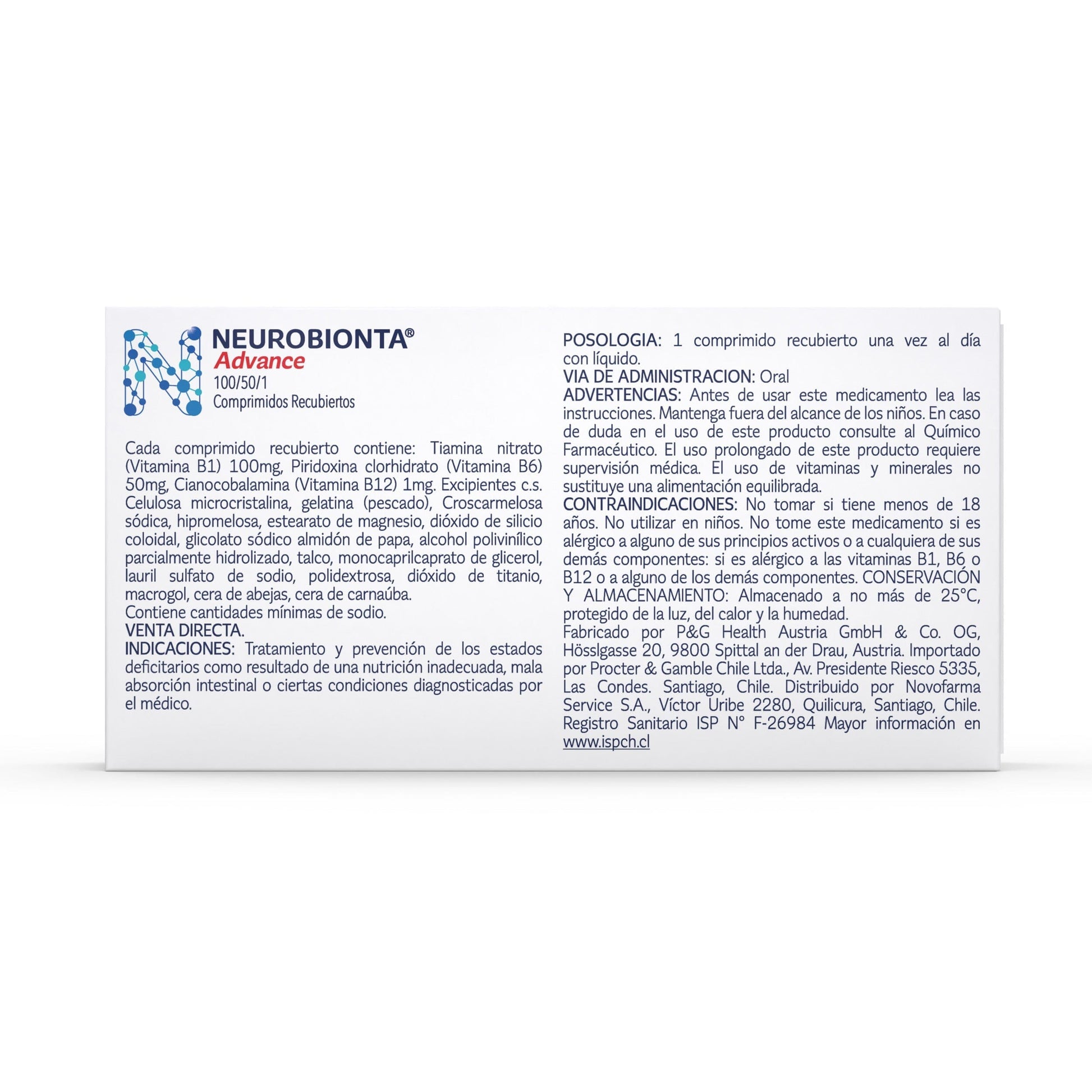 Vitaminas del Complejo B Neurobionta Advance 30 Tabletas Farmex-Pluxee-Persistente 
