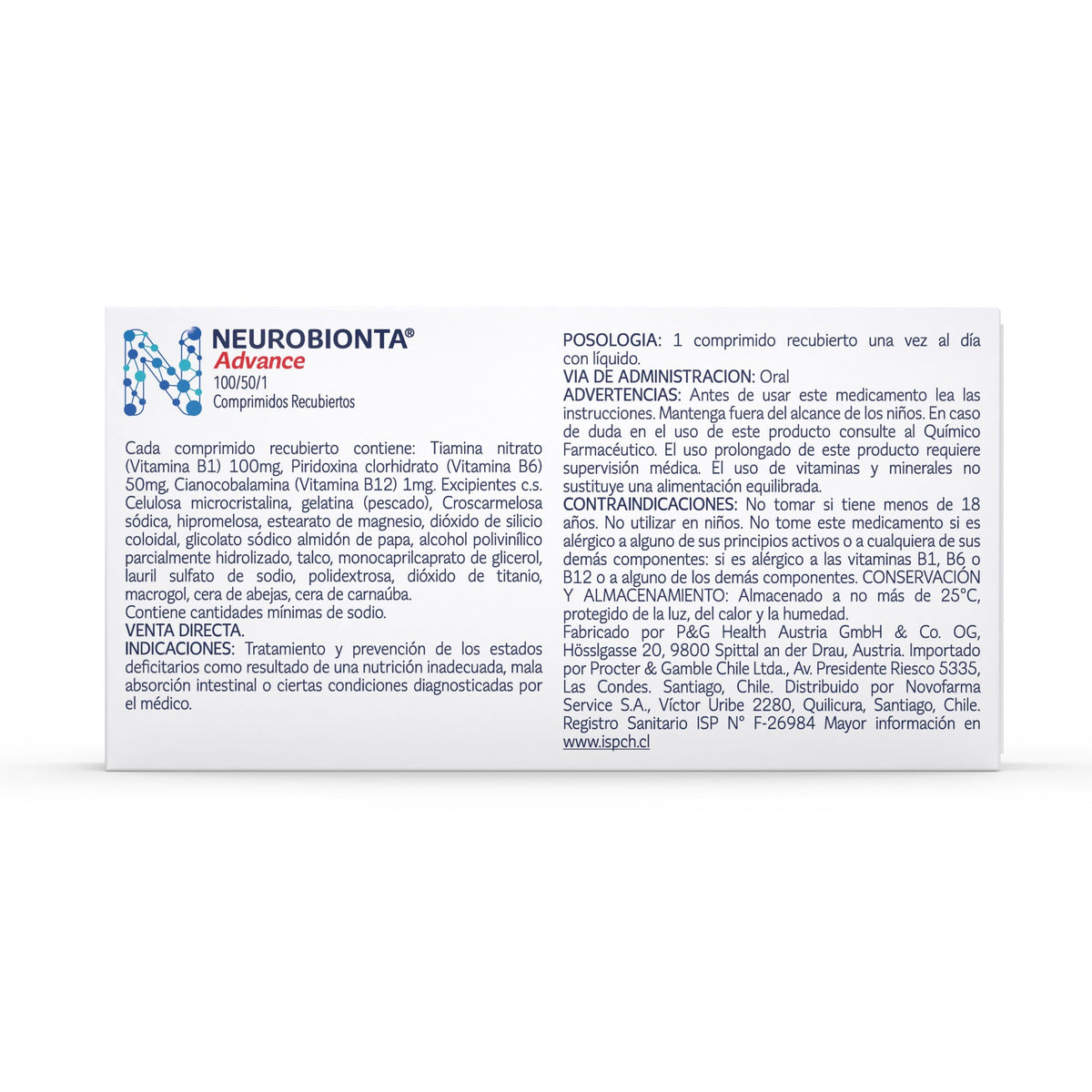 Vitaminas del Complejo B Neurobionta Advance 30 Tabletas p&g 