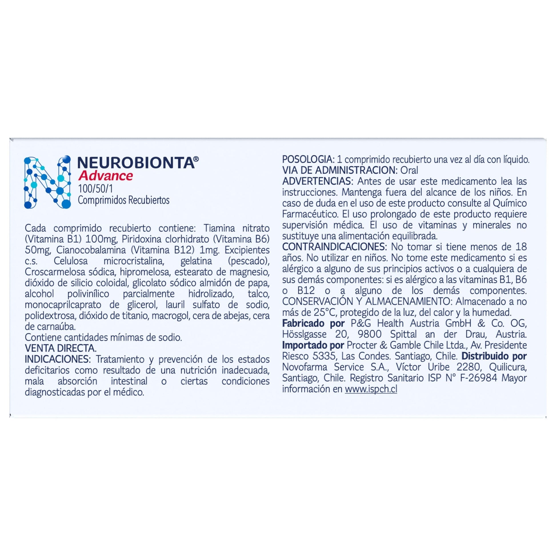 Vitaminas del Complejo B Neurobionta Advance 60 Tabletas Farmex-Pluxee-Persistente 