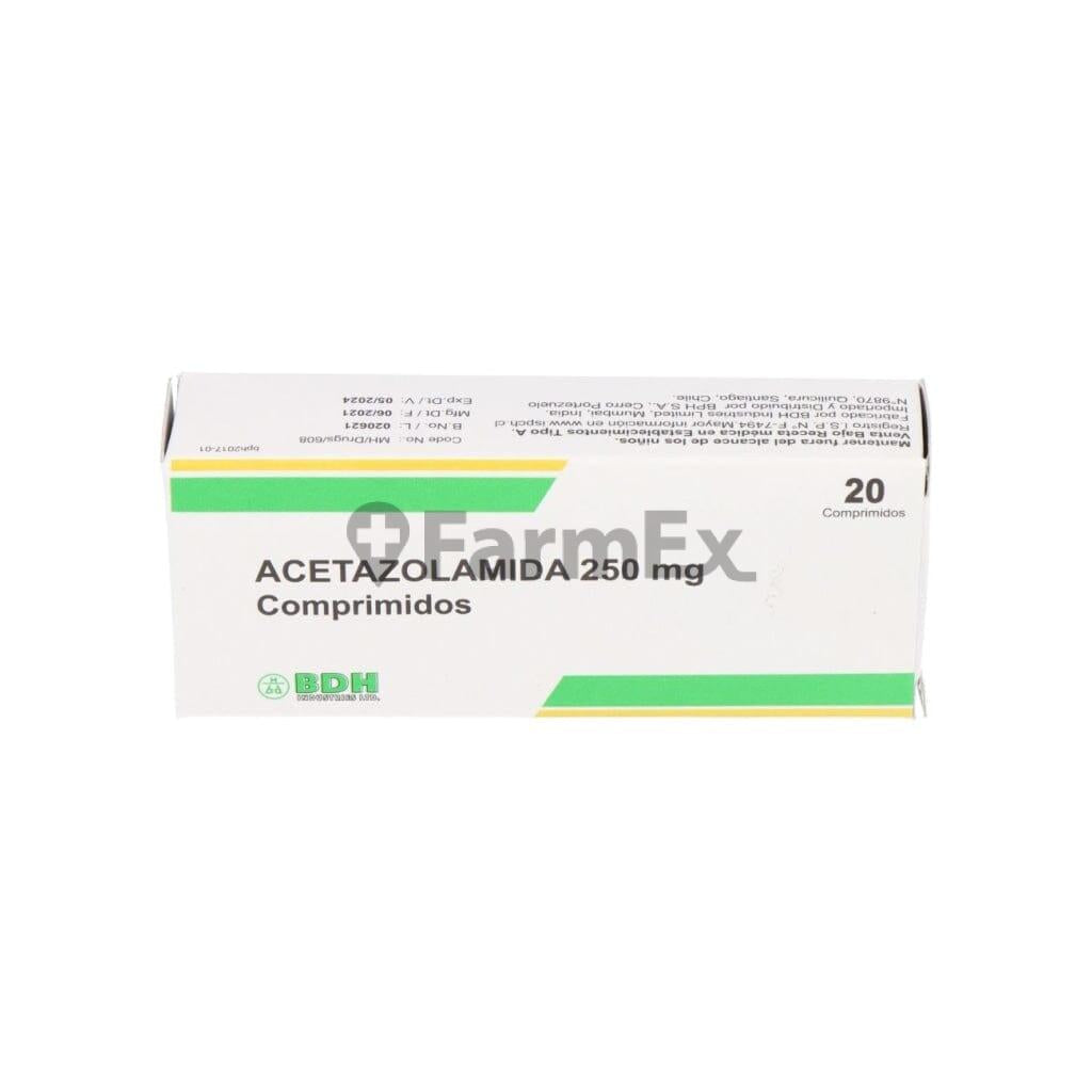 Acetazolamida 250 mg x 20 comprimidos BDH 