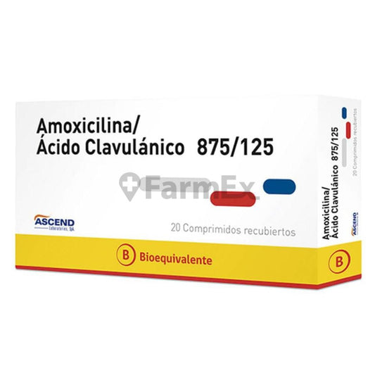 Amoxicilina + Acido Clavulánico 875/125 mg x 20 comprimidos ASCEND 