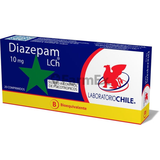 Diazepam 10 mg x 20 comprimidos (Venta solo en sucursal) LAB. CHILE 
