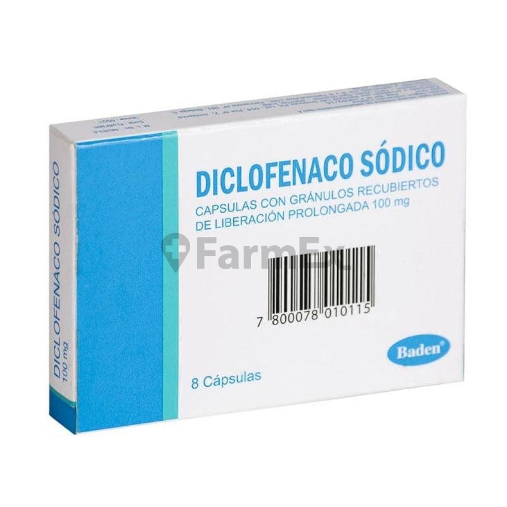Diclofenaco Sodico 100 mg x 8 caps Baden 
