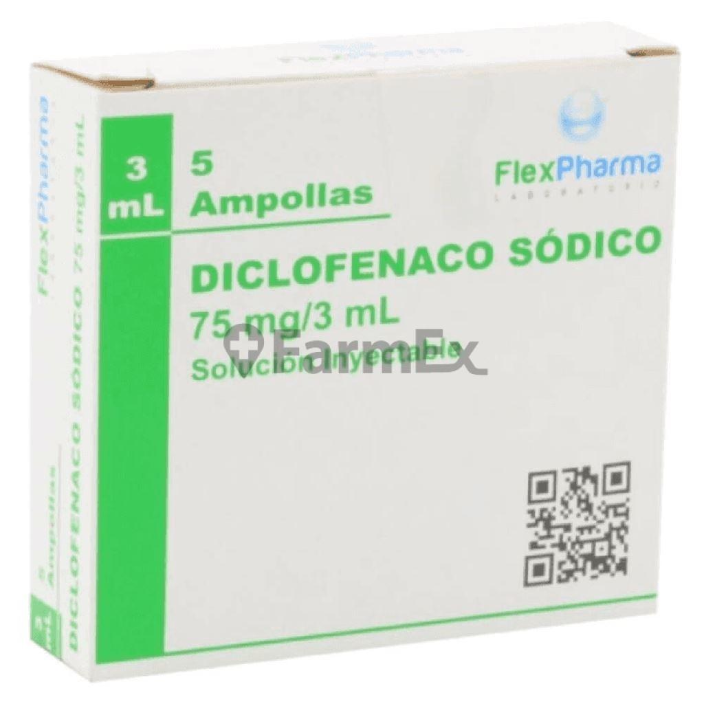 Diclofenaco Solución Inyectable 75 mg / 3 mL x 5 ampollas Flex Pharma 