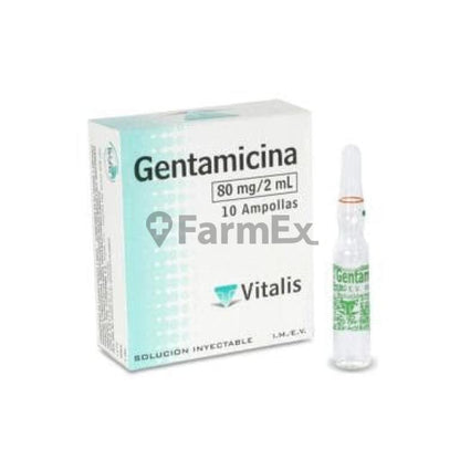 Gentamicina Solucion Inyectable 80 mg / 2 ml x 10 amp "Ley Cenabast" Vitalis 