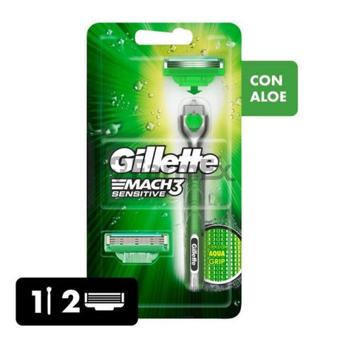 Gillette Mach 3 "con Agua Grip Aloe vera" Pack Máquina Afeitar + 2 Cartuchos