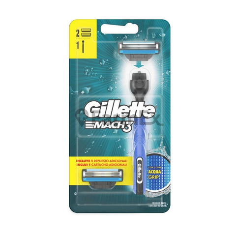 Gillette Mach 3 "con Agua Grip" Pack Máquina Afeitar + 2 Cartuchos