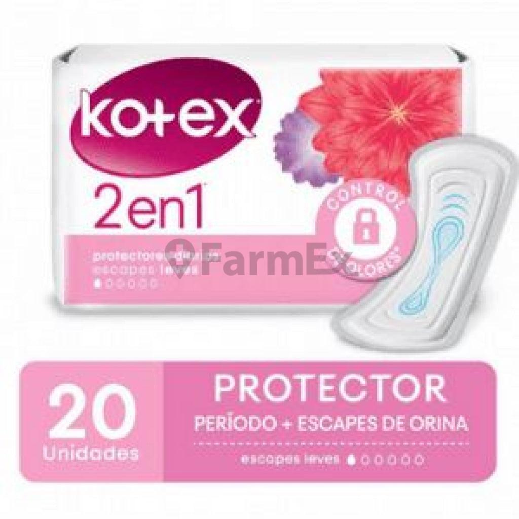 Kotex 2 en 1 período + escapes de orina x 20 protectores Kimberly 