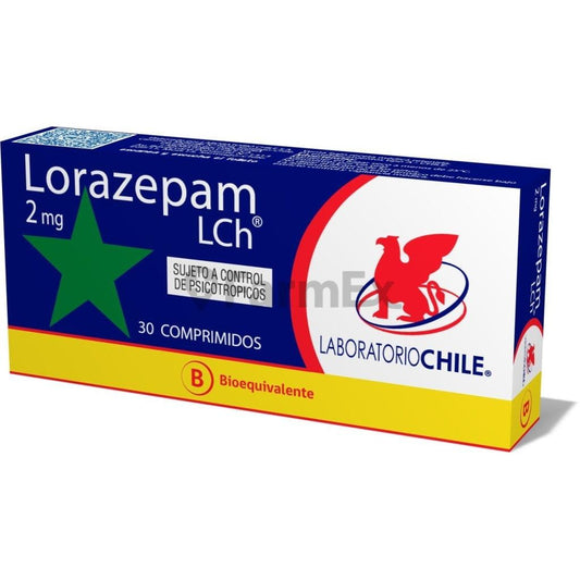 Lorazepam 2 mg x 30 comprimidos "Ley Cenabast" (Solo Venta en el Local) LAB. CHILE 