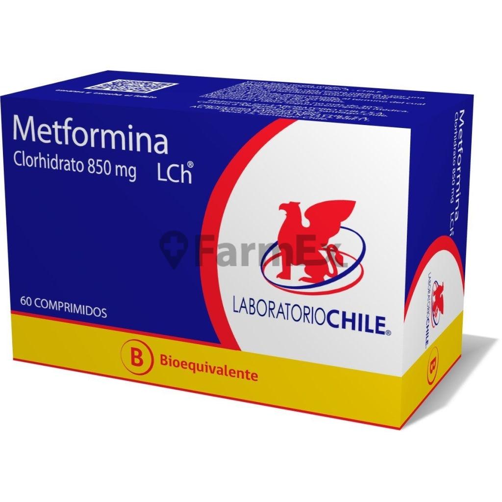 Metformina 850 mg. (BE) x 60 Comprimidos LABORATORIO CHILE 