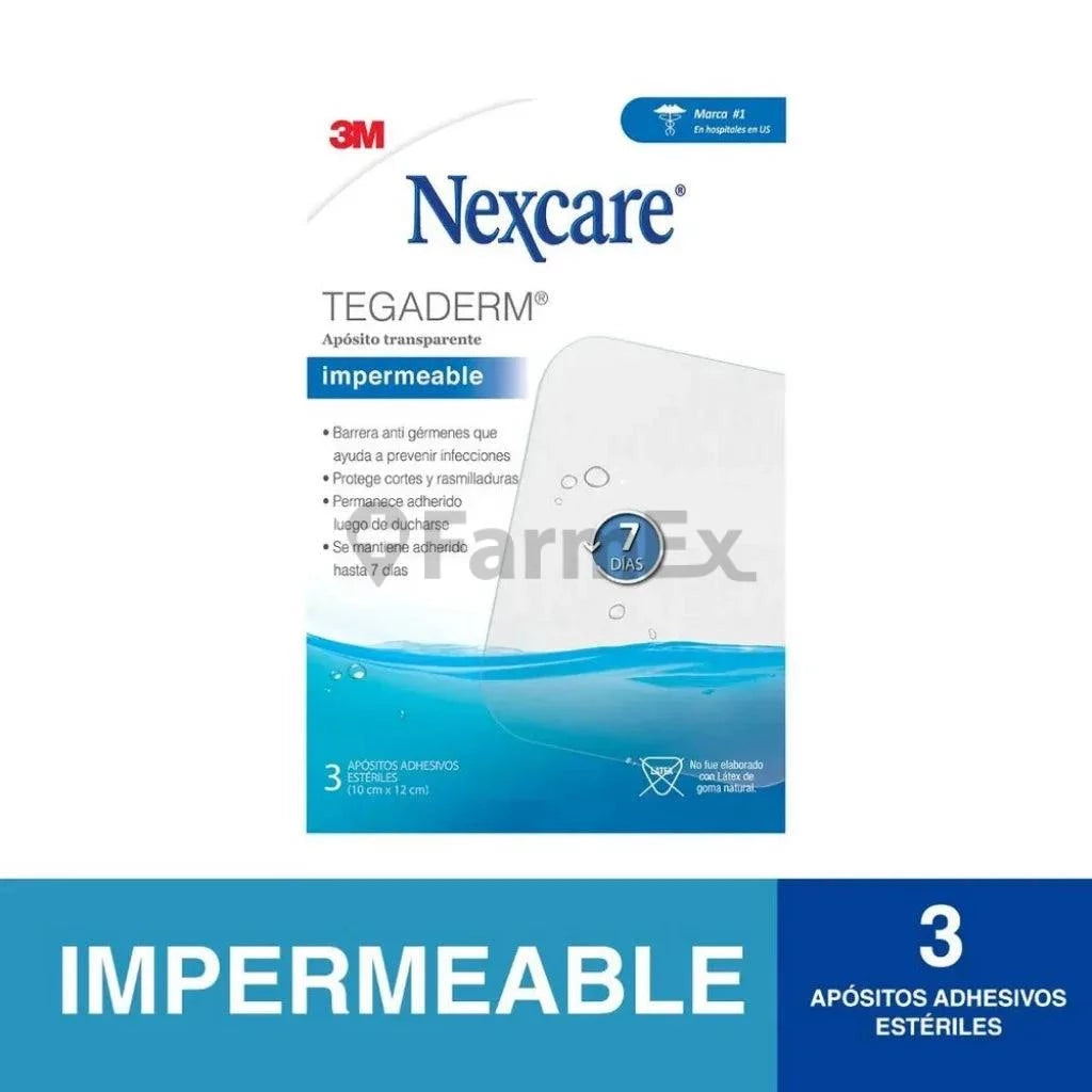 Nexcare Apósito Transparente "Impermeable" Tegaderm x 3 apositos "10 cm x 12 cm" 3M 