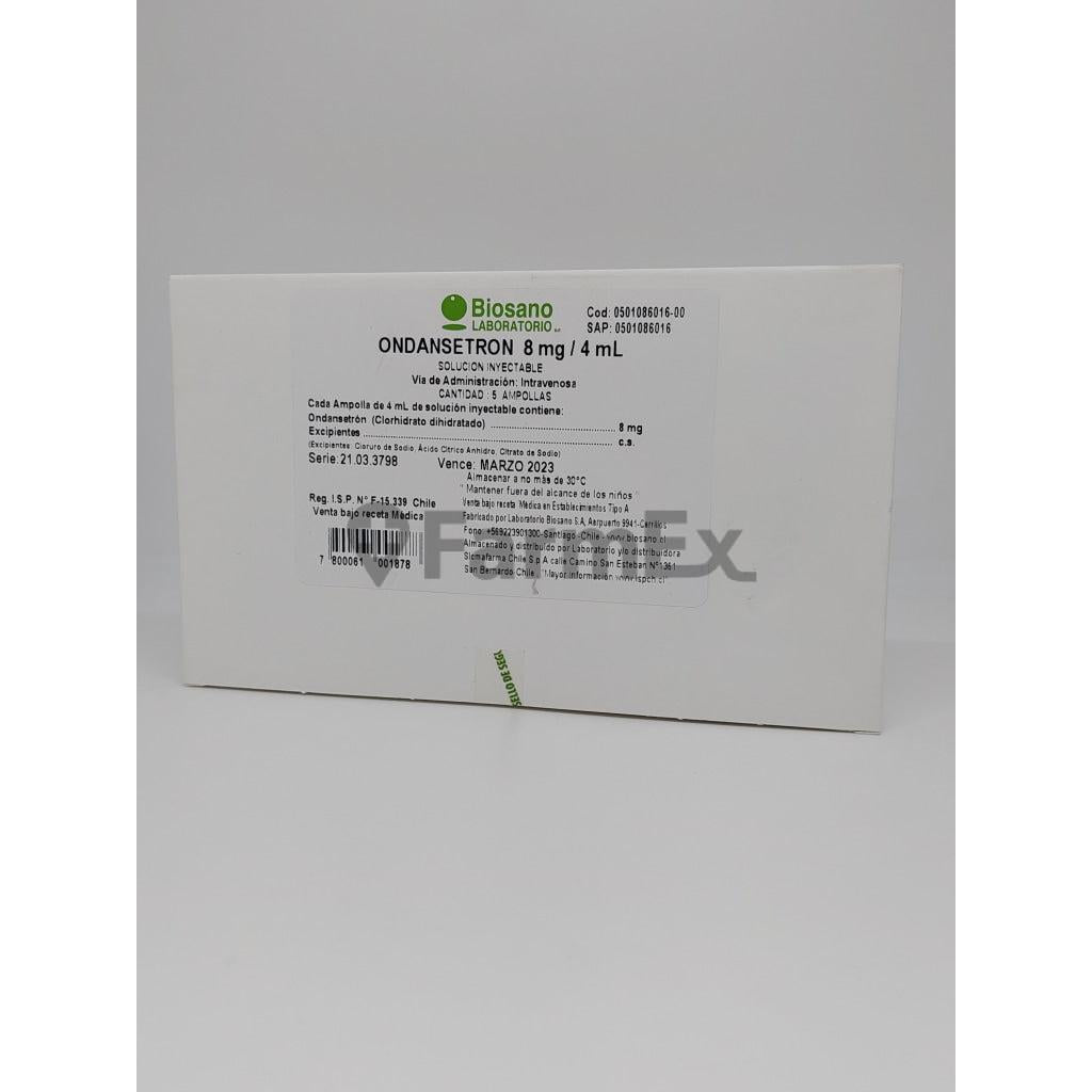 Ondansetron Solución Inyectable 8 mg / 4 mL x 5 ampollas "Ley Cenabast" BIOSANO 