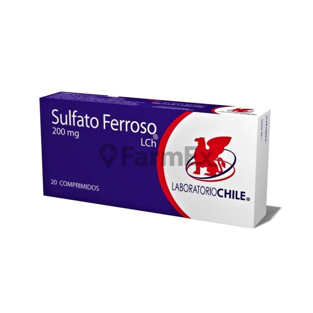 Sulfato Ferroso 200 mg x 20 comprimidos LAB. CHILE 