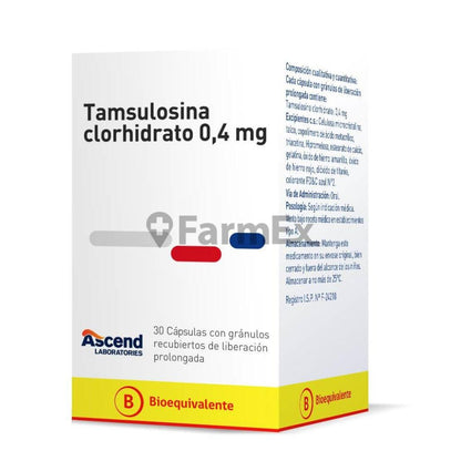 Tamsulosina Clorhidrato 0,4 mg x 30 capsulas "Ley Cenabast" ASCEND 