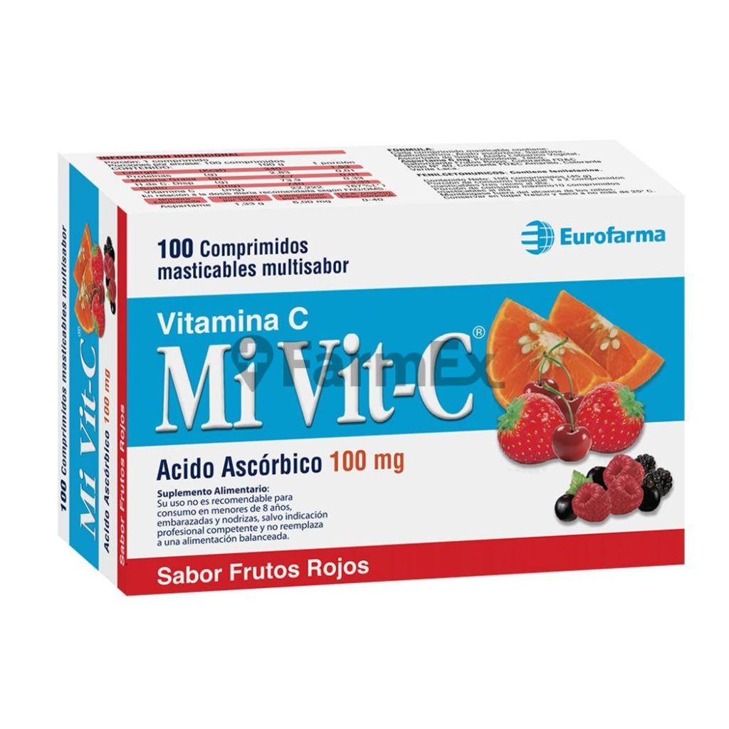 Vitamina C Mi Vit- C Sabor Frutos Rojos 100 mg x 100 comp EUROFARMA 