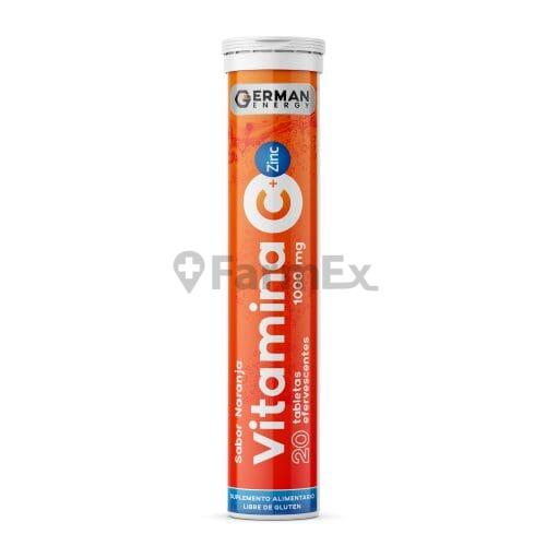 Vitamina C + Zinc 1000 mg Sabor Naranja x 20 tabletas efervescentes German Energy 